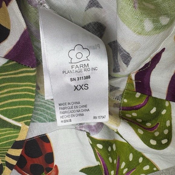 Farm Rio Linen Mini Dress Forest Stripe Tropical Print Ivory Ruffle Strap Sz XXS - Picture 9 of 12